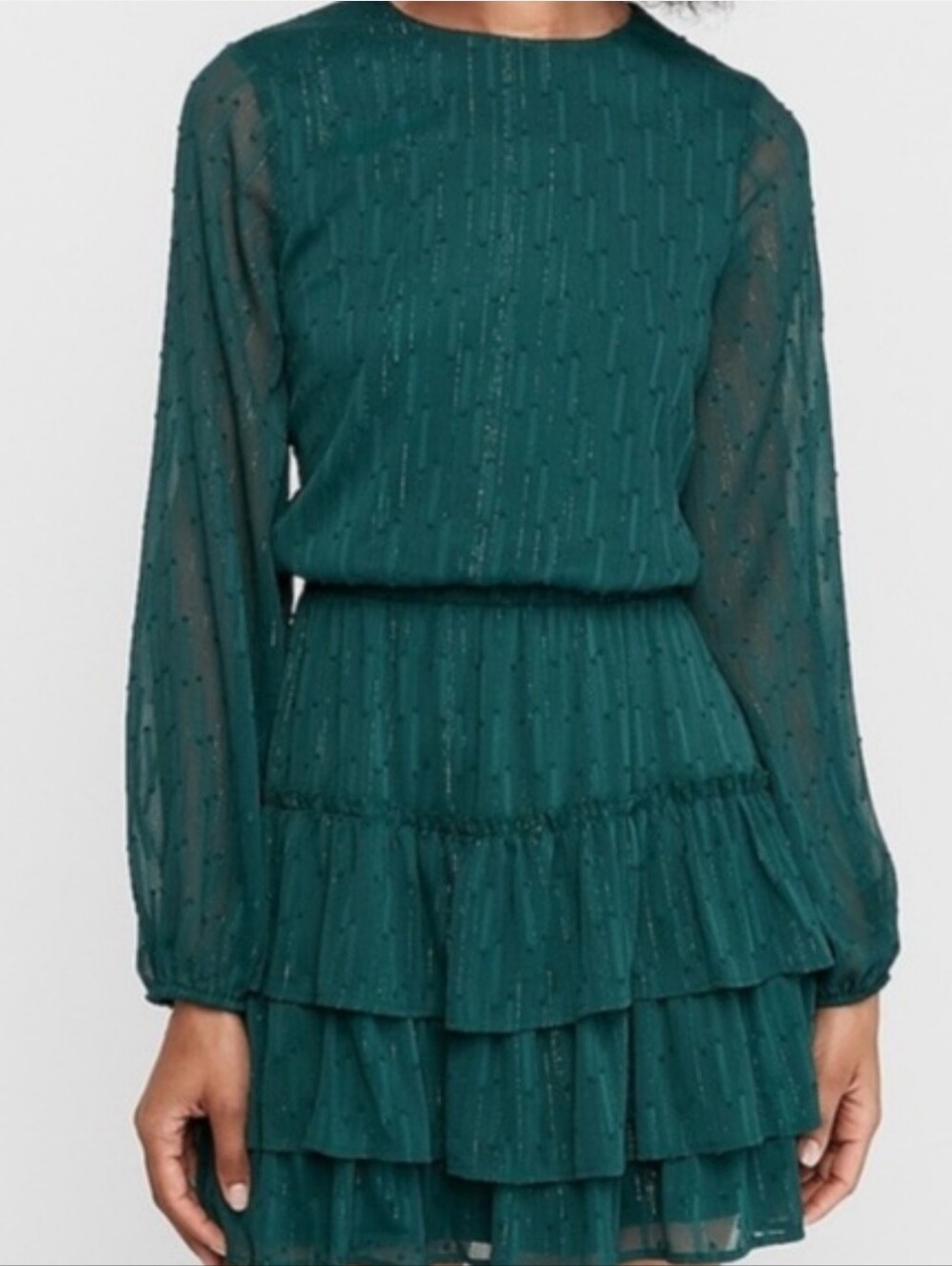 Women’s Teal Tiered Ruffle Long-Sleeve Dress